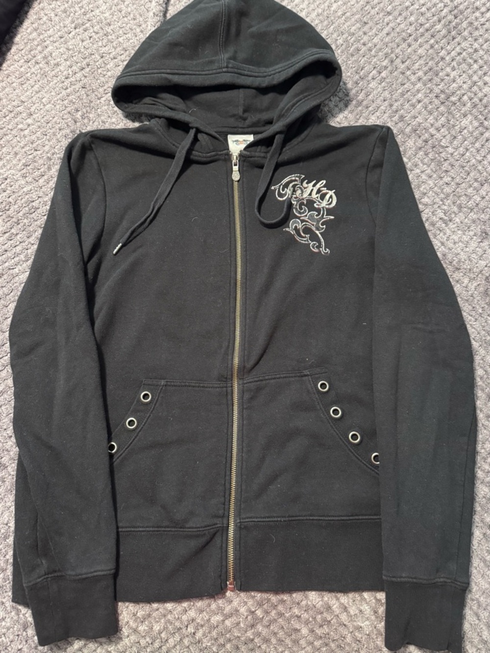 Harley-Davidson Black Zip-Up Hoodie with Embroidered Accent